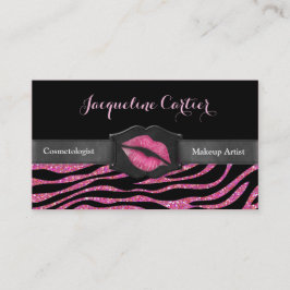 Elegante Roze Zebra Glitter Kiss Cosmetologist Visitekaartje