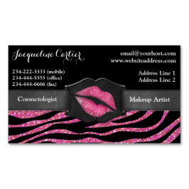 Elegante Roze Zebra Glitter Kiss Cosmetologist Visitekaartje Magneet