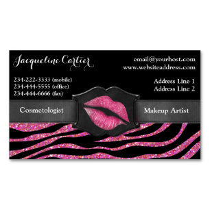 Elegante Roze Zebra Glitter Kiss Cosmetologist Visitekaartje Magneet