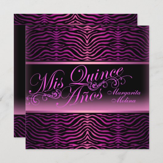 Elegante roze zebra print Quinceanera uitnodiging (Voorkant / Achterkant)