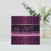 Elegante roze zebra print Quinceanera uitnodiging (Staand voorkant)