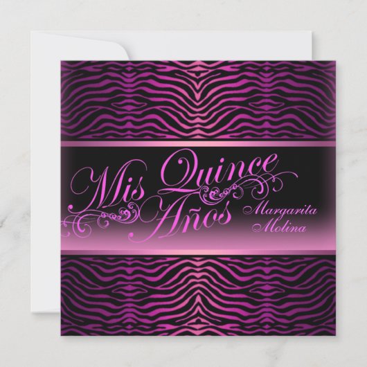Elegante roze zebra print Quinceanera uitnodiging (Voorkant)