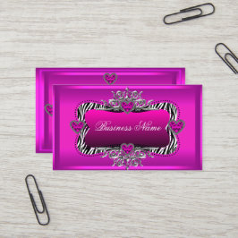 Elegante roze zebra zilver diamanten harten visitekaartje