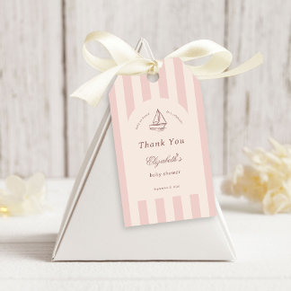 Elegante Roze Zeilboot 'Baby On Board' Baby Shower Cadeaulabel