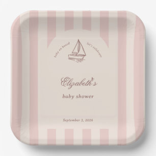 Elegante Roze Zeilboot 'Baby On Board' Baby Shower Papieren Bordje