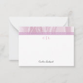 Elegante Roze Zijde & Roze Parels Monogram Notitiekaartje (Voorkant)