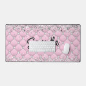 Elegante roze zilver glinsterende glans monogram bureaumat (Keyboard & Muis)