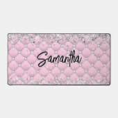 Elegante roze zilver glinsterende glitter monogram bureaumat (Voorkant)