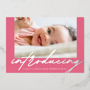Elegante Roze Zilver Introductie Foto Baby Folie Uitnodiging