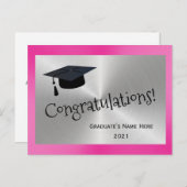 Elegante Roze Zilveren Felicitatie Afstuderen Briefkaart (Voorkant / Achterkant)