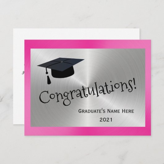 Elegante Roze Zilveren Felicitatie Afstuderen Briefkaart (Voorkant / Achterkant)