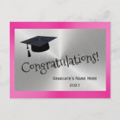 Elegante Roze Zilveren Felicitatie Afstuderen Briefkaart (Voorkant)