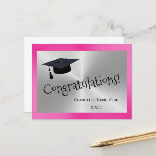 Elegante Roze Zilveren Felicitaties Afstuderen Briefkaart