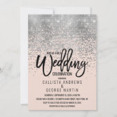 Elegante roze zilveren glitter Confetti bruiloft Kaart (Voorkant)