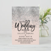 Elegante roze zilveren glitter Confetti bruiloft Kaart (Staand voorkant)