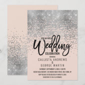 Elegante roze zilveren glitter Confetti bruiloft Kaart (Voorkant / Achterkant)