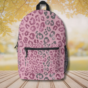 Elegante Roze Zilveren Glitter Luipaard op Roze Go Bedrukte Rugzak