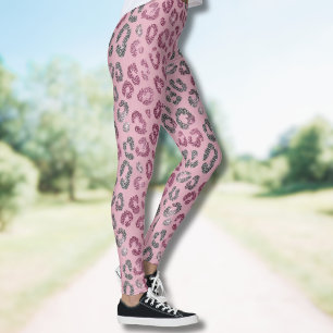 Elegante roze zilveren glitter luipaard op roze go leggings