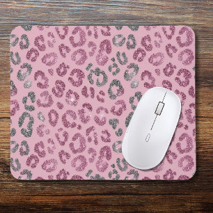 Elegante Roze Zilveren Glitter Luipaard op Roze Go Muismat