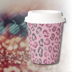 Elegante Roze Zilveren Glitter Luipaard op Roze Go Papieren Bekers