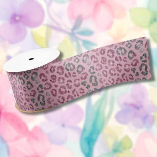 Elegante roze zilveren glitter luipaard op roze go satijnen lint