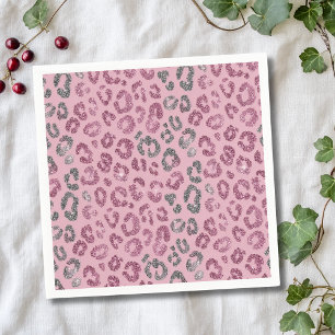 Elegante Roze Zilveren Glitter Luipaard op Roze Go Servet