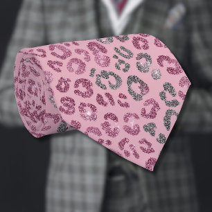 Elegante Roze Zilveren Glitter Luipaard op Roze Go Stropdas