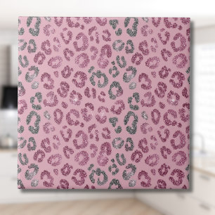 Elegante Roze Zilveren Glitter Luipaard op Roze Go Tegeltje