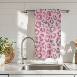 Elegante Roze Zilveren Glitter Luipaard op Roze Go Theedoek