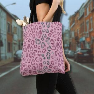 Elegante Roze Zilveren Glitter Luipaard op Roze Go Tote Bag