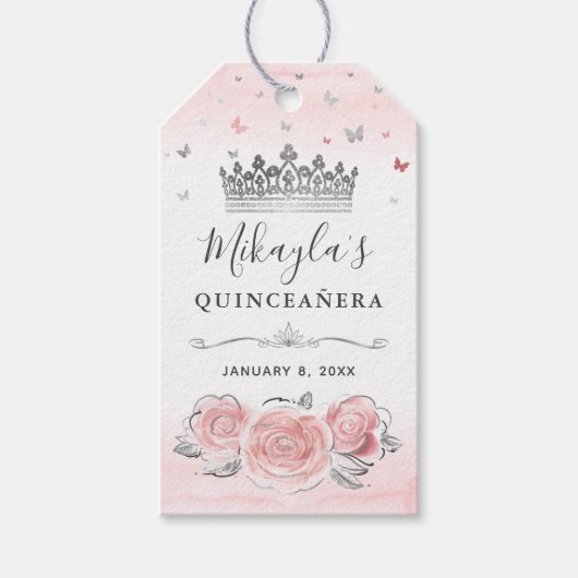 Elegante roze zilveren kroontje dank je cadeautje cadeaulabel (Voorkant)