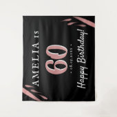 Elegante Roze Zwart 60e Verjaardag Party Achtergro Wandkleed (Voorkant)
