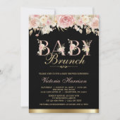 Elegante Roze Zwart Goud Bloemen Baby shower Brunc Kaart (Voorkant)