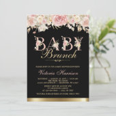 Elegante Roze Zwart Goud Bloemen Baby shower Brunc Kaart (Staand voorkant)