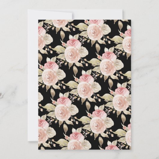 Elegante Roze Zwart Goud Bloemen Baby shower Brunc Kaart (Achterkant)