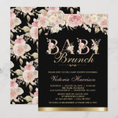 Elegante Roze Zwart Goud Bloemen Baby shower Brunc Kaart (Voorkant / Achterkant)