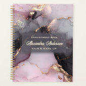 Elegante Roze Zwart Goud Glitter Agate Marmer Planner (Voorkant)