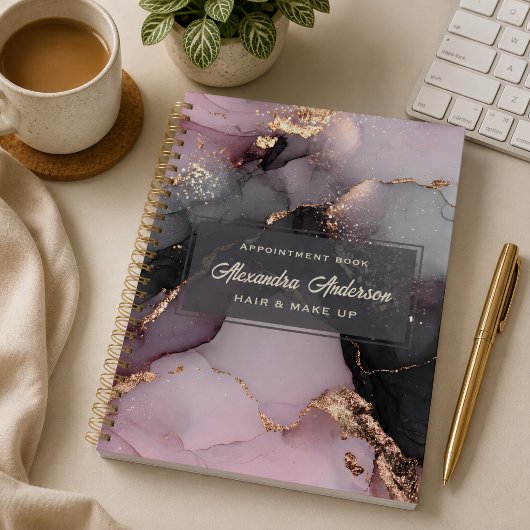 Elegante Roze Zwart Goud Glitter Agate Marmer Planner