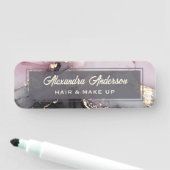 Elegante Roze Zwart Gouden Glitter Agaat Abstract Naamplaatje (In situ)