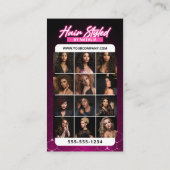 Elegante Roze & Zwart Haar Stylist Salon Foto Visitekaartje (Achterkant)
