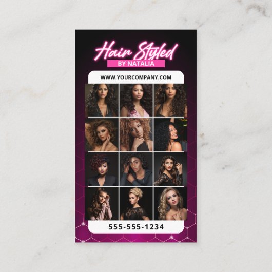 Elegante Roze & Zwart Haar Stylist Salon Foto Visitekaartje (Achterkant)