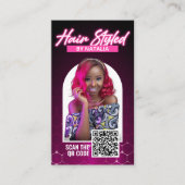 Elegante Roze & Zwart Haar Stylist Salon Foto Visitekaartje (Voorkant)