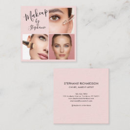 Elegante Roze Zwart Schrift 3 Foto Make-up Vierkante Visitekaartje