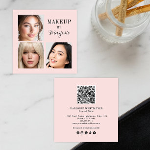 Elegante Roze Zwart Schrift 3 Foto Make-up Vierkante Visitekaartje