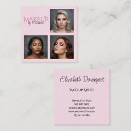 Elegante Roze Zwart Schrift 3 Foto Make-up Vierkante Visitekaartje