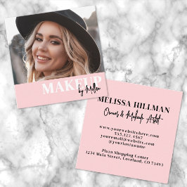 Elegante Roze Zwart Script Foto Make-up Vierkante Visitekaartje