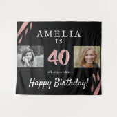 Elegante Roze Zwarte 40e Verjaardag 2 Foto Achterg Wandkleed (Voorkant (horizontaal))