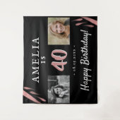 Elegante Roze Zwarte 40e Verjaardag 2 Foto Achterg Wandkleed (Voorkant)