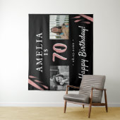 Elegante Roze Zwarte 70ste Verjaardag 2 Foto Achte Wandkleed (In situ)