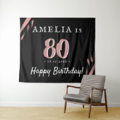 Elegante Roze Zwarte 80ste Verjaardag Feest Achter Wandkleed (In Situ (horizontaal))